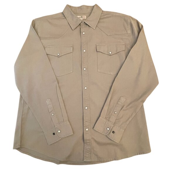 Turtle Bay New York Khaki Shirt Long Sleeve Pearl Snaps Pockets Size Large - Picture 3 of 11